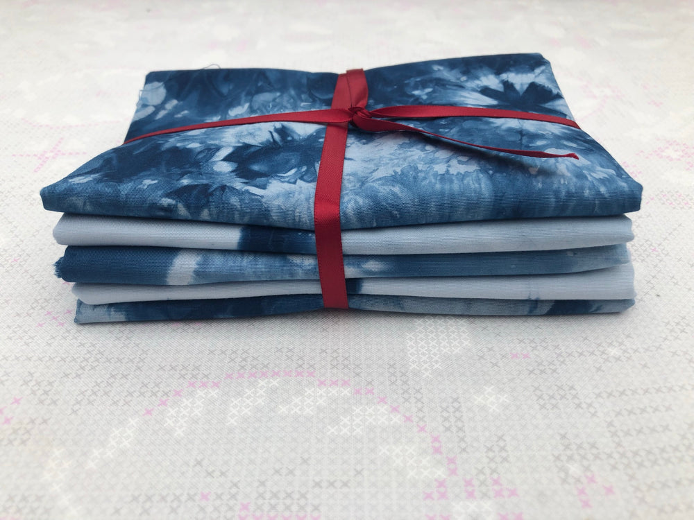 Bundle of Indigo dyed cotton fabric - 5 pieces