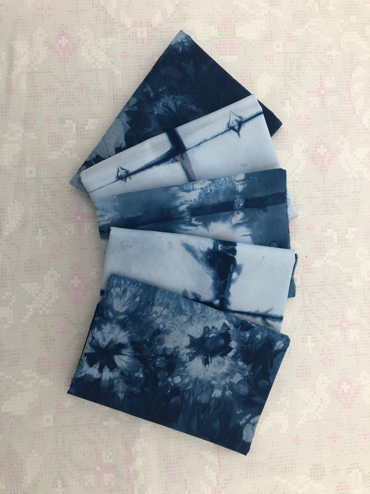 Bundle of Indigo dyed cotton fabric - 5 pieces